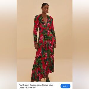 FARM Rio Vibrant Red and Green Floral Maxi Dress
